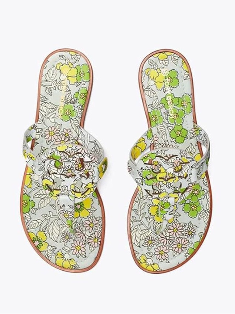 TORY BURCH Miller Floral Blue Green Yellow Wallpaper Leather Sandal Retro 70s 10